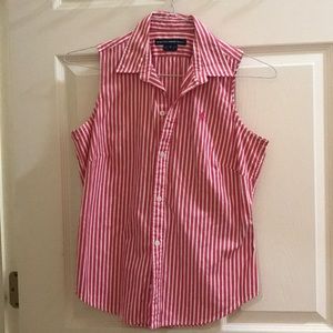 Ralph Lauren golf pink white striped button up